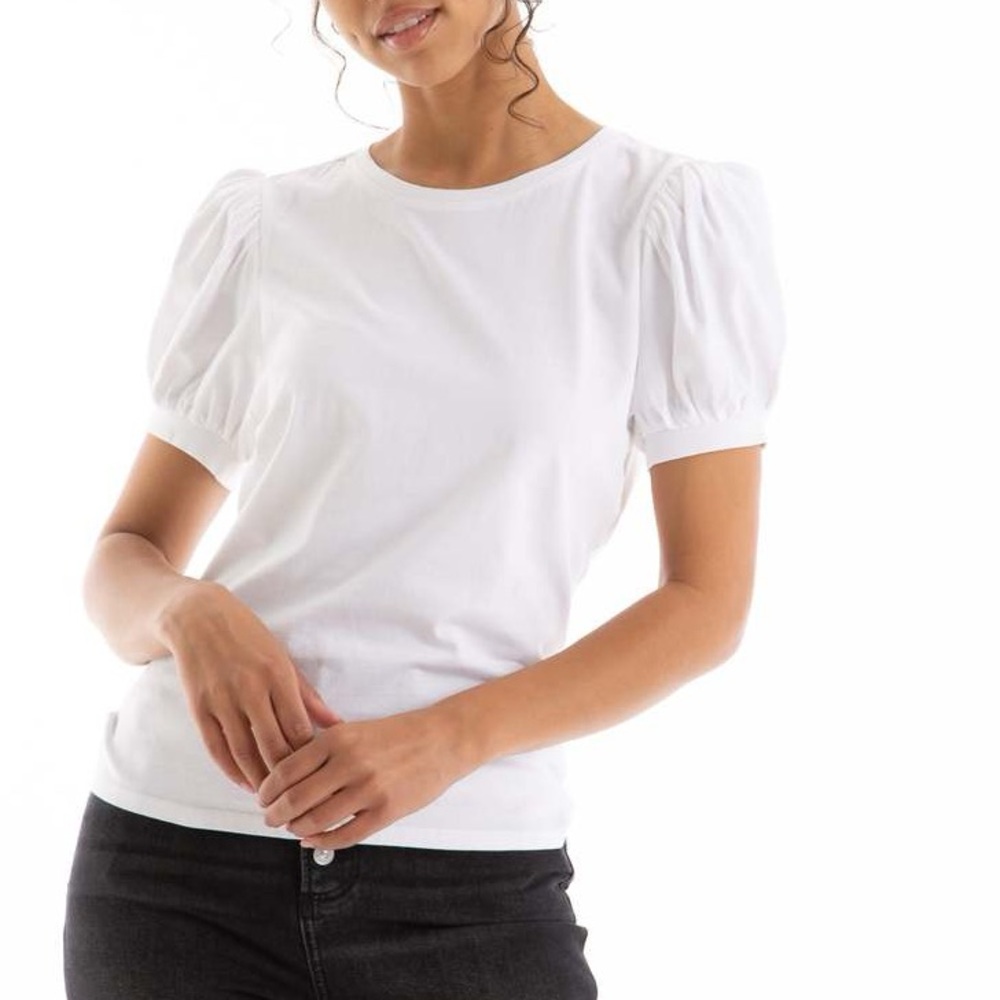 NWT Paige White Matcha Puff Sleeve T Size M